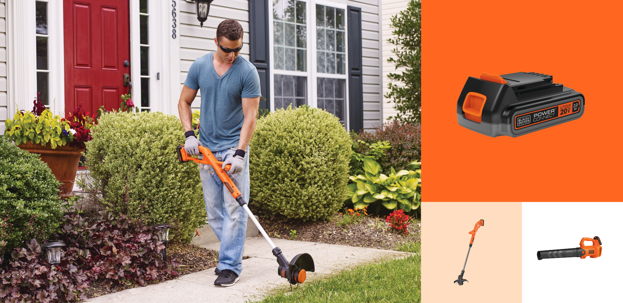 man using BLACK+DECKER string trimmer