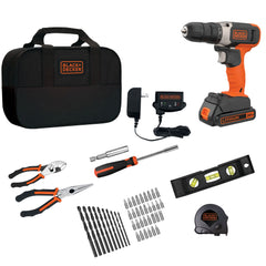 The BLACK+DECKER® Cordless Drill with 49 Piece Home Project Kit.