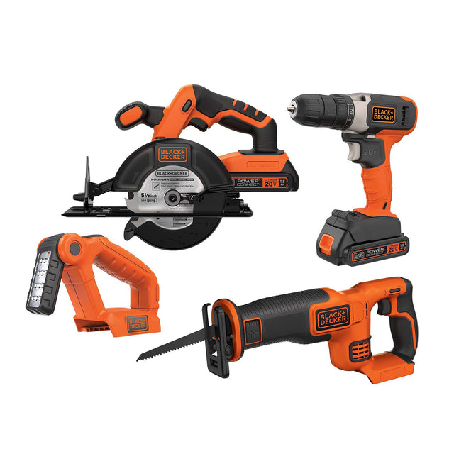 BLACK+DECKER 20V MAX* 4 Kit ft. Drill, Circular Saw, Reciprocating Saw and Work light