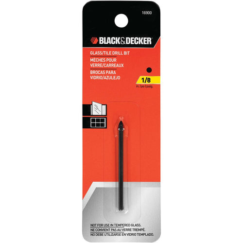 Black and decker 1 eighth inch Glass and Tile Drill Bit in cardboard packaging.