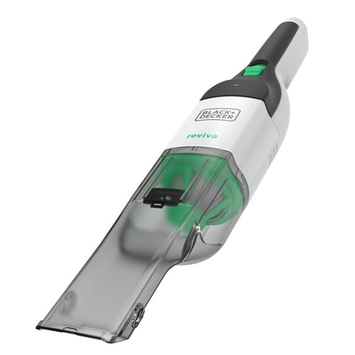 Front view of the BLACK+DECKER reviva hand vac on a white background