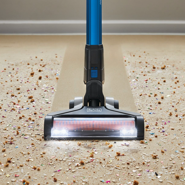 BLACK+DECKER cordless stick vacuum on low pile carpet