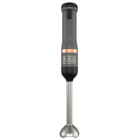 Front view of the grey, BLACK+DECKER kitchen wand with immersion blender attached